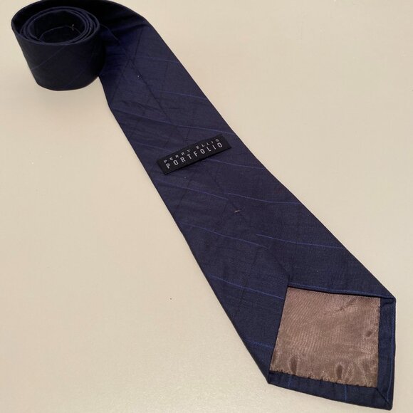 Perry Ellis Portfolio Men's Blue Cotton Checkered Skinny Tie - Picture 3 of 7
